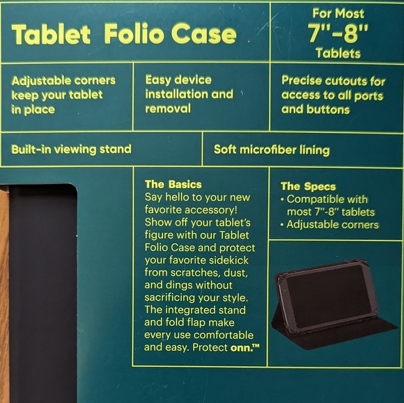 Protect Onn. Folio Case for 7-8" Tablets Black - Picture 3 of 3